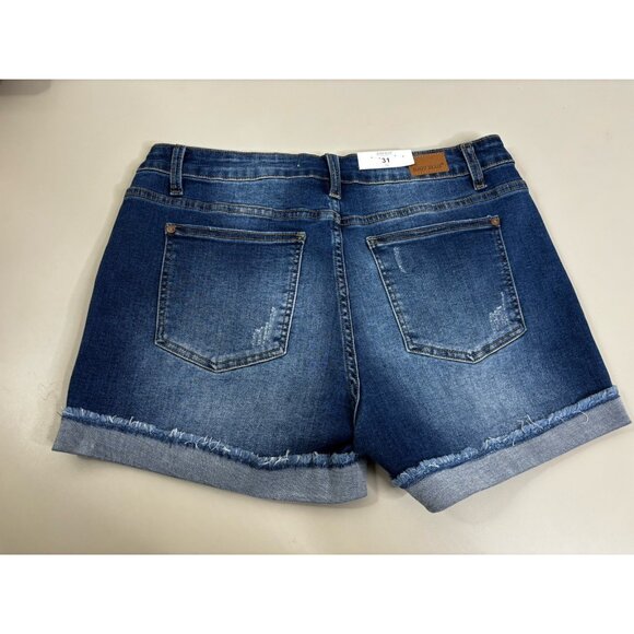 Judy Blue Sz 31 (Actual 32x2.5) Calm Cuffed Denim Shorts Indigo Blue High NWT - Picture 8 of 8